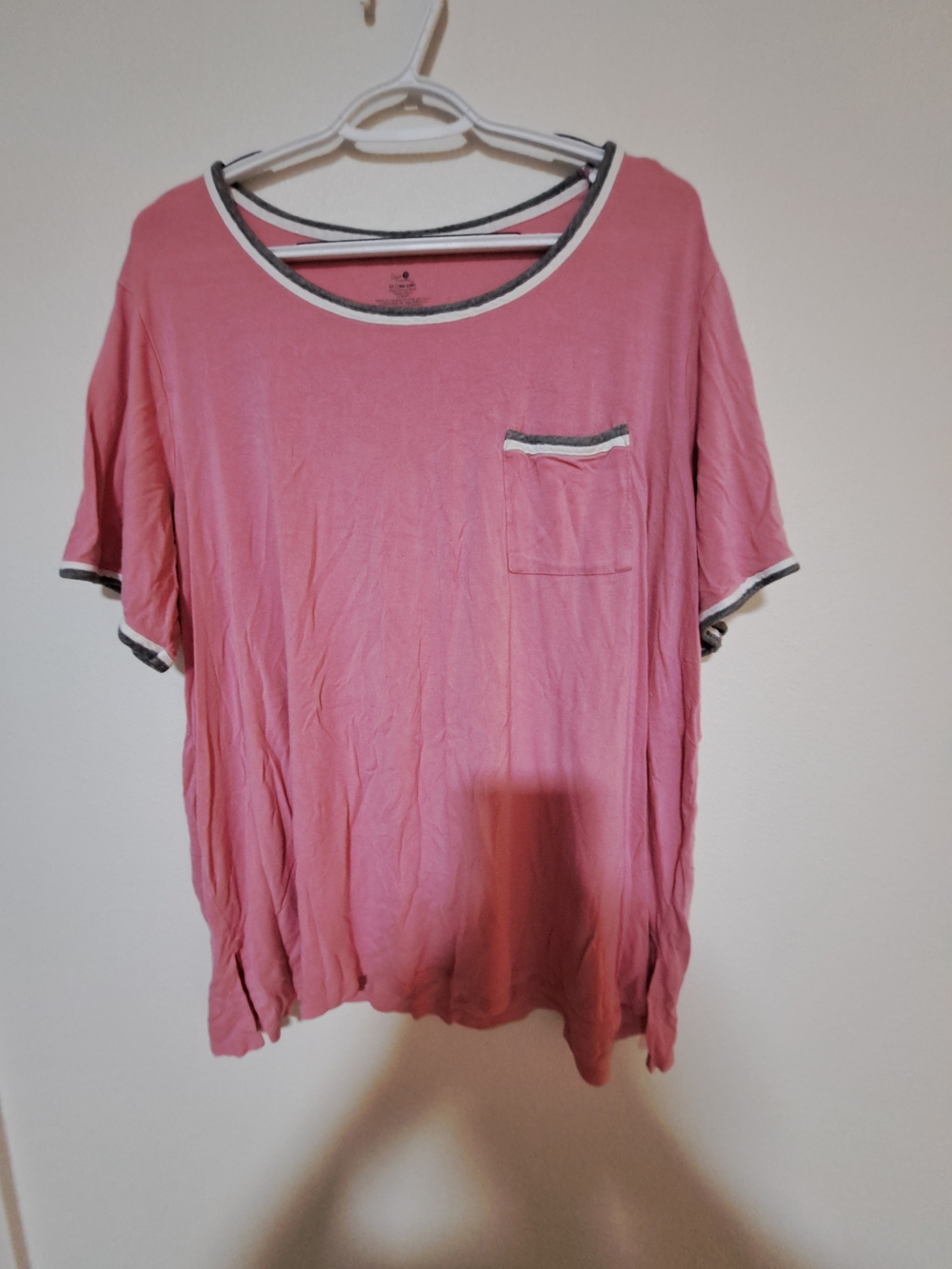 Secret Treasures Pink Short-Sleeve Pocket Pajama Top with Contrast Trim